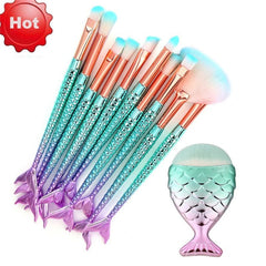 11PCS Pro Mermaid Makeup Brushes Foundation Eyebrow Eyeliner Blush Powder Cosmetic Concealer Professional Makeup Brushes Set